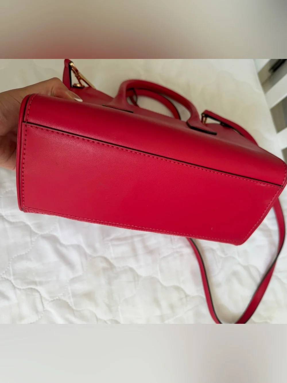 Michael Kors Medium Red Leather Satchel Crossbody Bag Gold Hardware